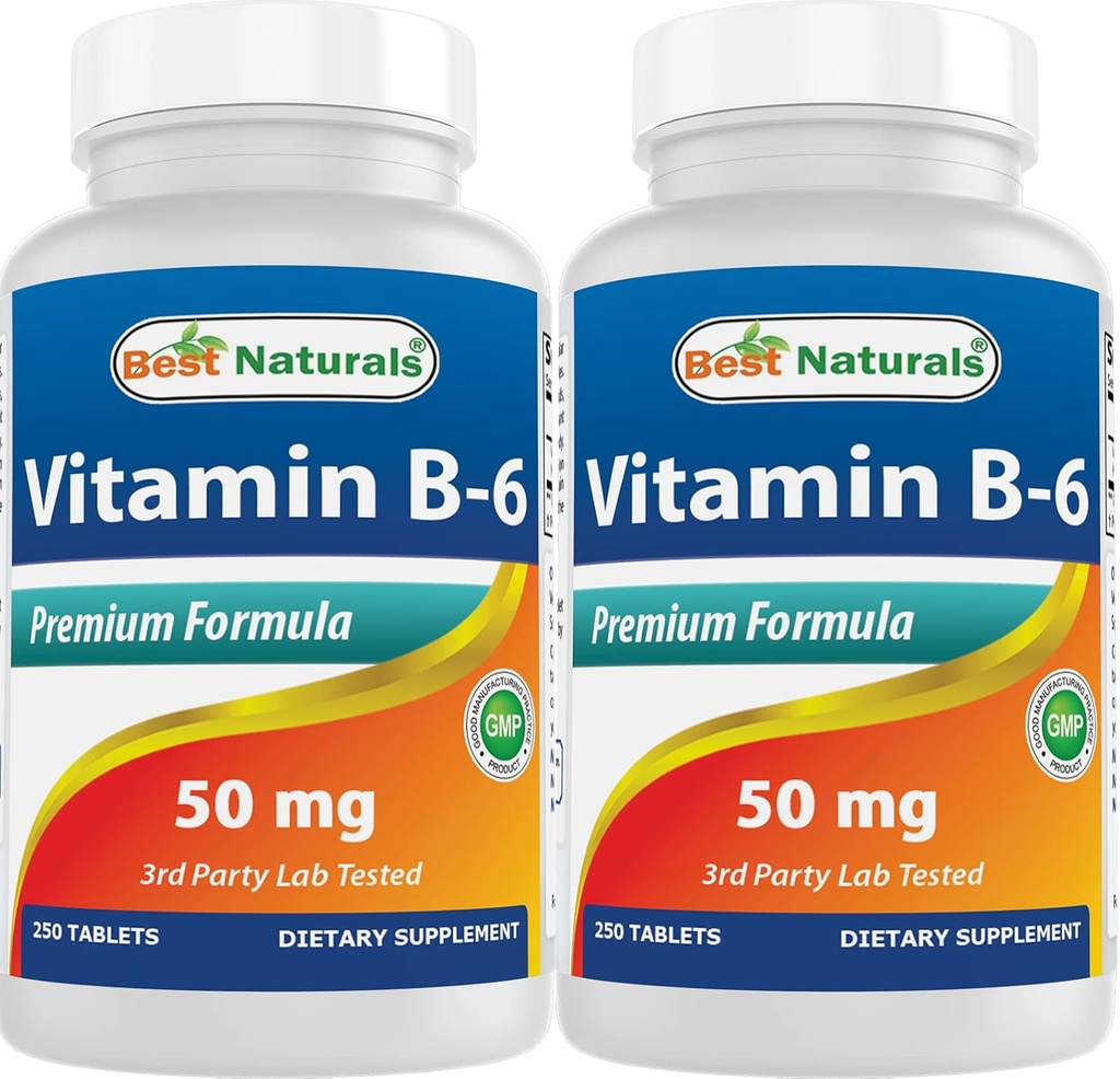 Bedste Naturals Vitamin B6 50 mg 250 tabletter (250 greve (pakke med 2))