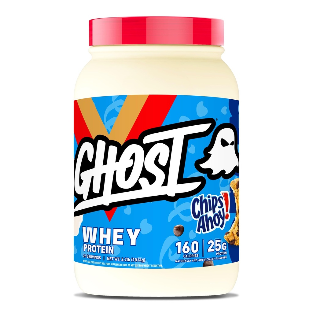 GHOST Whey Protein Powder, Chips Ahoy! - 2LB, 25G af Protein - Whey Protein Blend - The Post Workout Fitness & Nutrition Shakes, Smoothies, Bagning & Madlavning - Cookie stykker indeni