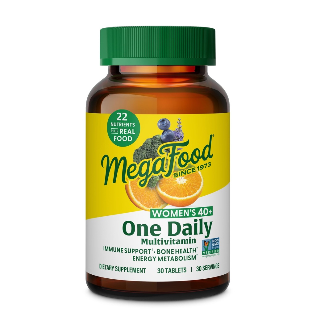 MegaFood Women 's 40 + One Daily Multivitamin for Women - med vitamin B12, B6, C, D, Zink & Iron - Plus Real Food - Immunstøtte - Knoglesundhed - Non- GMO - Vegetar - 30 Tabs