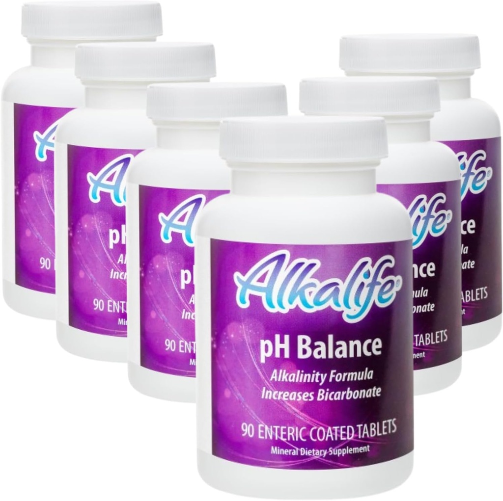 Alkalife pH Balance Supplement tabletter - Den første Patenterede Alkaline Bicarbonat piller - Neutralisere syre, balance pH, immunstøtte, Peak Performance, Detox - 6 flasker