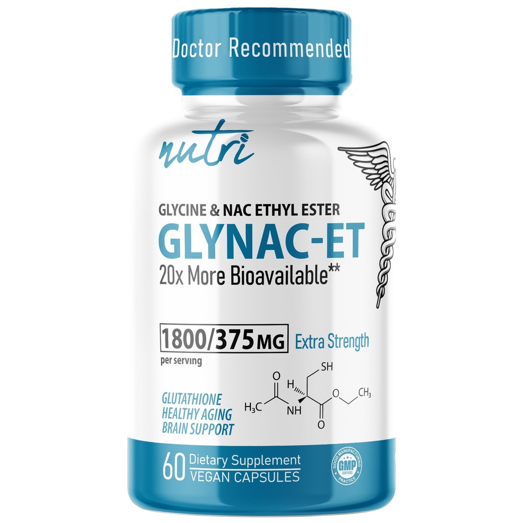 Naturens Fusioner NAC Ethyl Ester + Glycin - Extra Strength 375mg - NACET 1800mg - 20x Mere Biotilgængelig Than GlyNAC - N- acetylcystein - Anti Aging Supplement, Boost Glutathion (60 Kapsler)