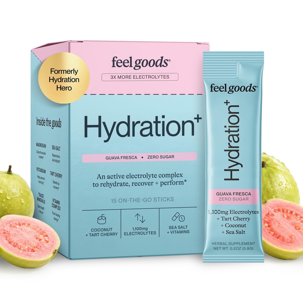 Feel Goods Hydration Hero, 1.000mg Electrolytes Powder, Sugar Free, Magnesium, Organic Coconut Water, L Theanine, Vitamin C & B12, Ikke GMO, Keto, Vegan, Electrolyte Packets