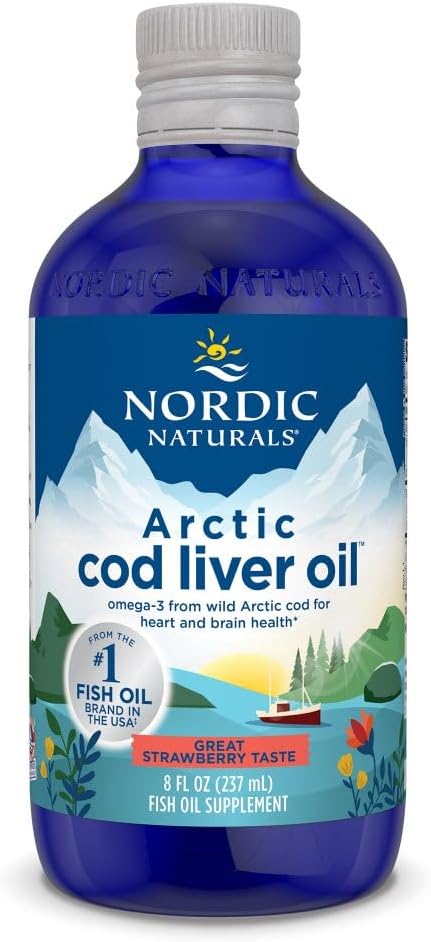 Nordic Naturals Arctic Cod Liver Oil, Strawberry - 8 oz - 1060 mg Total Omega- 3 'ere med EPA & DHA - Heart & Brain Health, Sund Immunitet, Samlet Wellness - Non- GMO - 48 Serveringer