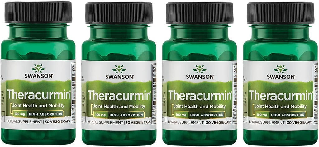 Swanson Theracurmin - Herbal supplement støtte fælles sundhed og mobilitet - Formuleret til høj absorption - (30 kapsler, 100 mg hver) (4 pakke)