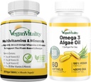 Vegansk Vitality Immunitet Booster Bundle 6 Måneder - Vegansk Multivitaminer og Vegansk Omega 3 Alger Oil. Høj styrke Plant baseret Formel for Immunitet, Energi Samlet sundhed for Veganere og Vegetarer