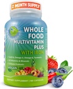 Vegansk hel mad Daglig Multivitamin med jern, Methyleret Multivitamin for kvinder og mænd, Lavet med Frugt & Grøntsager, B- kompleks, Probiotika, Enzymer, CoQ10, Omegas, Gurkemeje, Non- GMO, 180 Greve