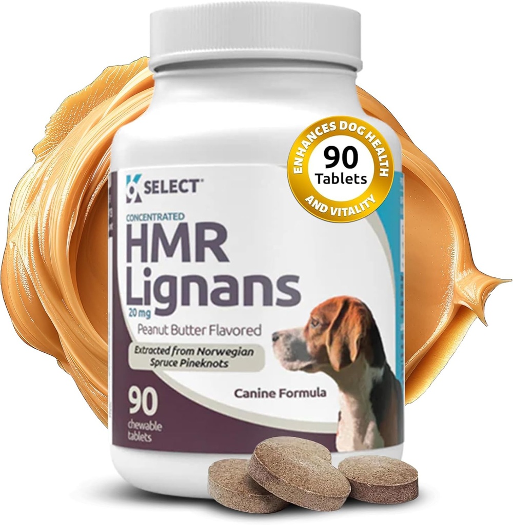 K9 Vælg HMR Lignans for hunde - Enhancer for Samlet Wellness, Immunstøtte til hunde - Norge Spruce Extract Holistisk Hund Sundhed - fordøjelse, & Coat Care - Peanut Butter, 20mg, 90 tabletter