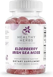 Sunde urter Organic Sea Moss Gummies - Koncentreret 2100 mg Irish Sea Moss + Elderberry Essentials Blend - Advanced Once- Daily Formulering Made with Apple- Extraded Gummy (30 Greve)