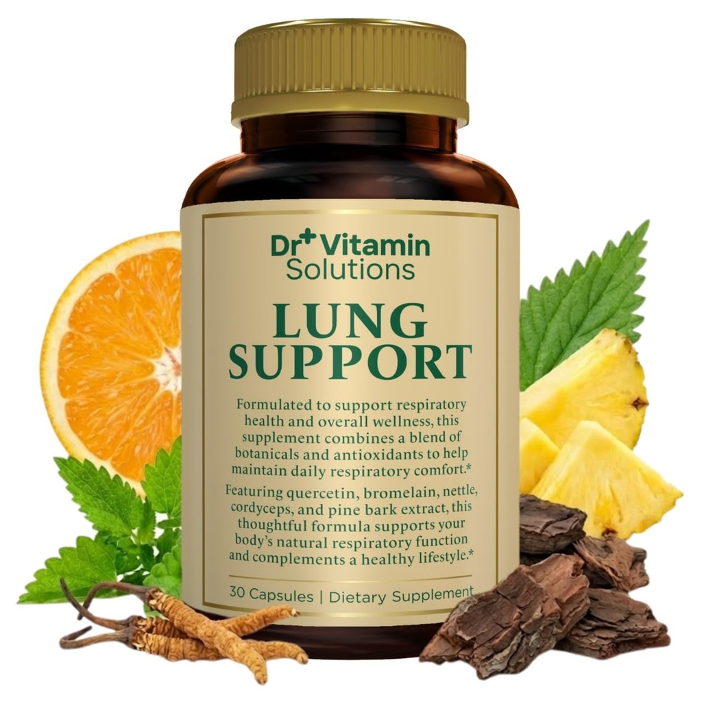 DR VITAMIN LØSNING Lung Detox Supplement for mænd og kvinder - 10-in-1 Blend w / C-vitamin & Butterbur Root - Understøtter Lung Sundhed & Respiratoriske Funktion - Forbedrer vejrtrækning, Oxygen Flow - 30 Vegan Caps