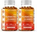 Vitamatisk gurkemeje Gummy med Ginger & Black Pepper Extract - 60 Veganske gummier Hver 124; 2 Pack (120 Gummies) 95% Curcuminoider - Kraftfuld Antioxidant & Inflammatorisk Støtte
