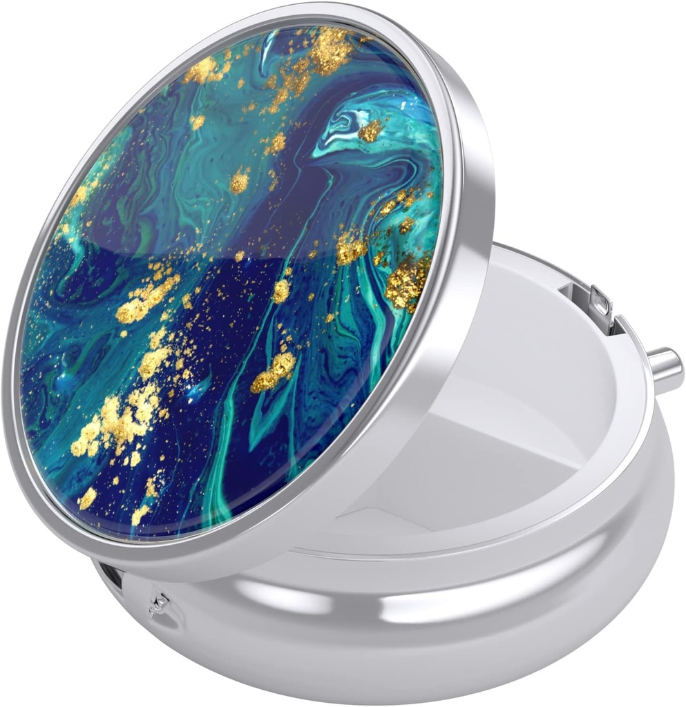Nipichsha Pill Box, Lille Pill sag til purse & Pocket, Cute Travel Medicine Organizer, Portable Medicine Container Holder til at holde vitaminer, Medicin, Fish Oil & Kosttilskud, Teal Gold Marble