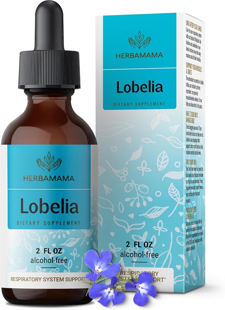 HERBAMAMA Lobelia Tincture - Vegan Lobelia Leaf Extract for Lung Detox & Cleanse - Respiratory Lung Support Drops - Non- GMO, Alkohol & Sugar- Free Respiratory Support Supplement