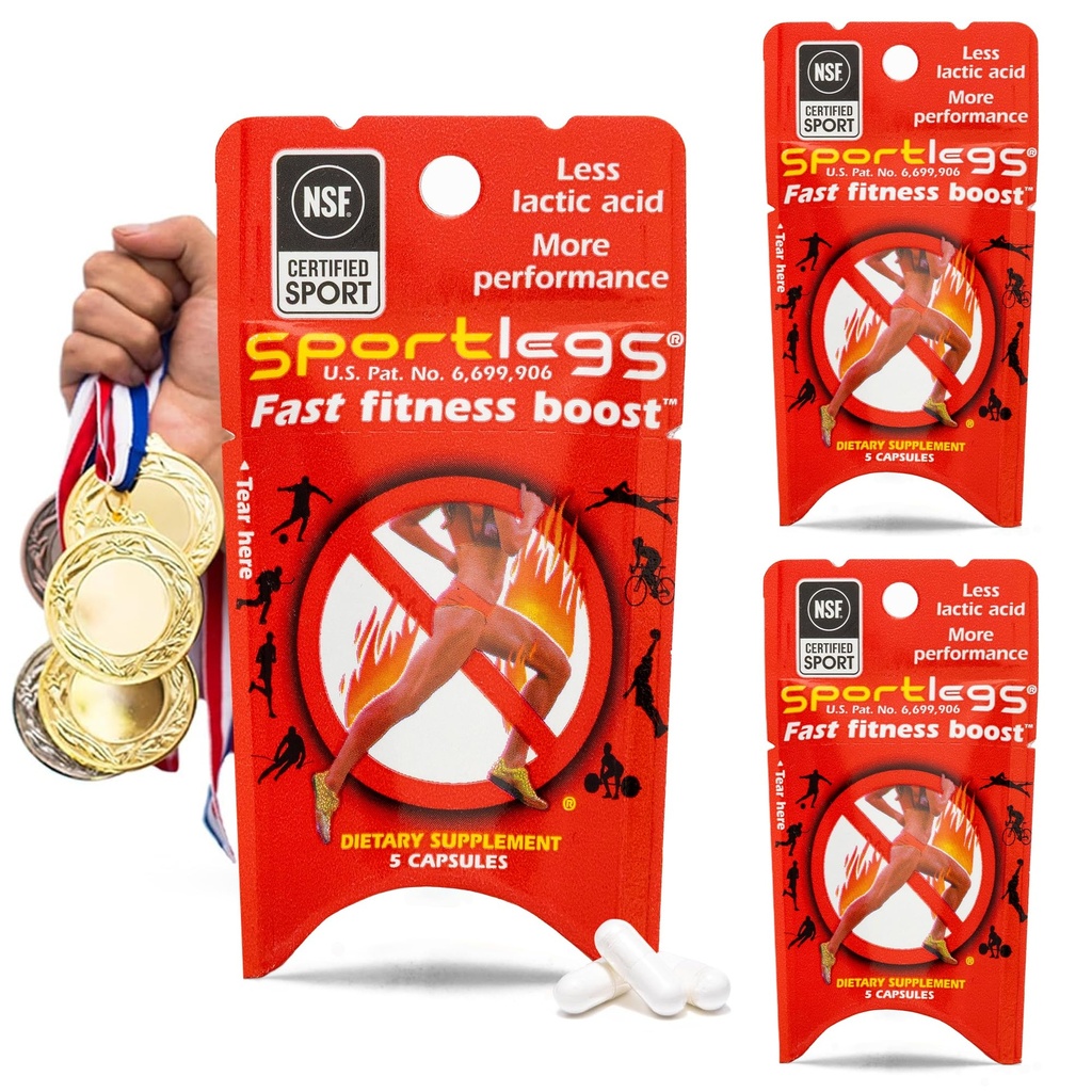 SPORTLEGS Fast Fitness Boost Pre Workout for mænd og kvinder, Mælkesyre tillæg, Sport Endurance Fuel Endurance Kosttilskud til løbere - 5-Cap Packet, Trial Pack af 3