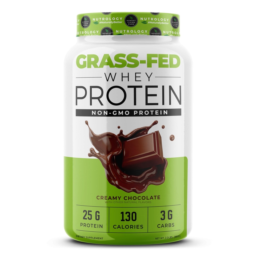 Nutrologi Grass Fed Whey Protein Powder, Creamy Chocolate Flavor, Understøtter Lean Muscle Recovery & Performance, Cold Forarbejdede Grass Fed Whey og Aminosyrepulver, Ryst, Blend eller bage, 28 Serveringer