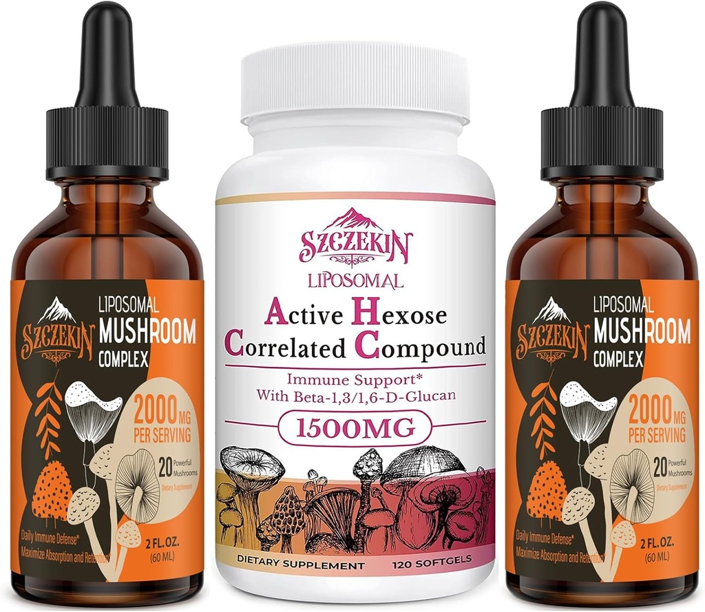 1500 MG Liposomal Active Hexose Correlated Supplement 120 SoftGels Bundle med 2000 MG Liposomal Mushroom Complex Drops 60 Servering