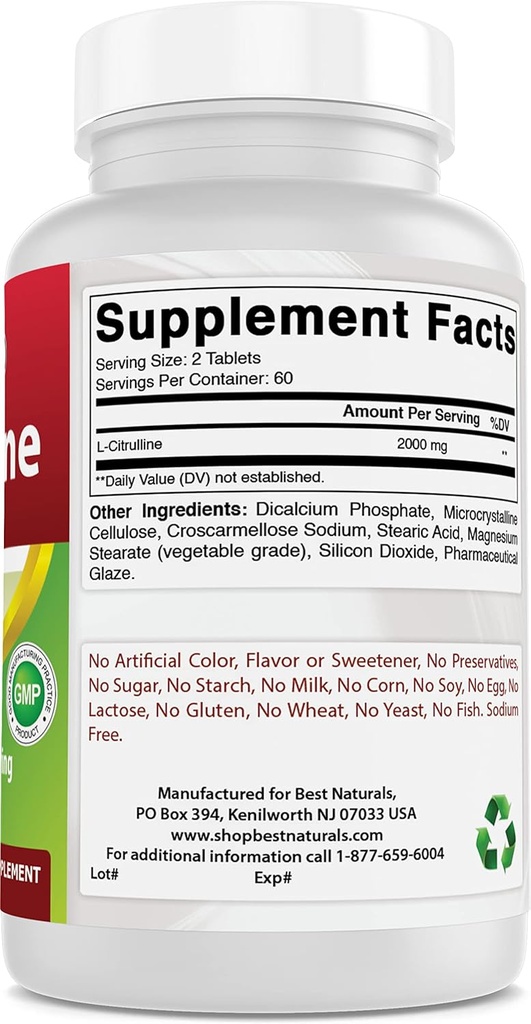 Bedste Naturals L- Citrullin 2000mg & L- Arginin 1000 mg