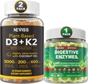 NEVISS D3 5000iu & K2, Calcium Gummies & fordøjelsesenzymer Gummies