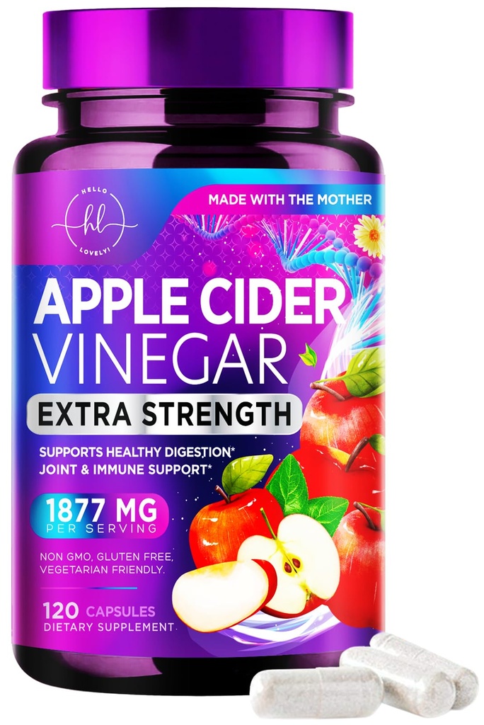 Æblecider Vinciferkapsler 1877mg - Ekstra styrke ACV Piller med vitamin D3 & Zink - Apple Vincitol piller supplement til fordøjelse, energi & immunforsvar, non-GMO, flaske i USA - 120 kapsler