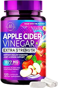 Æblecider Vinciferkapsler 1877mg - Ekstra styrke ACV Piller med vitamin D3 & Zink - Apple Vincitol piller supplement til fordøjelse, energi & immunforsvar, non-GMO, flaske i USA - 120 kapsler