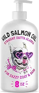 Wild Alaska Salmon Oil for Dogs & Cats - Pure Fish Omega 3 6 9 Flydende EPA DHA fedtsyrer - Hud & Coat Supplement - Understøtter fælles funktion, hjerne, øje, immunforsvar og hjerte sundhed - Lavet i USA 8 oz