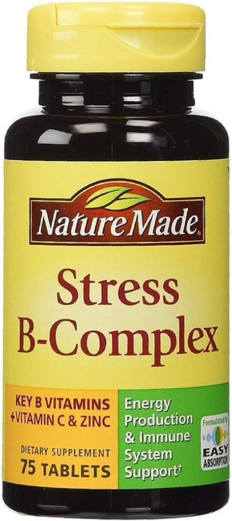 Nature Made Stress B- Complex Kosttilskud tabletter med C-vitamin & zink 75 ea (pakke med 6)