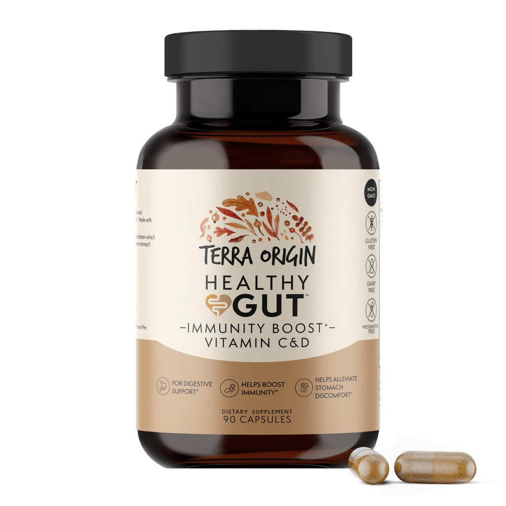 TERRA OPRINCIN Sund Gut kapsler med immunitet Boost Medical 124; 90 Kapsler Medical 124; Non GMO, Gluten Free, Dairy Free Medical Free Medical Support til mænd og kvinder
