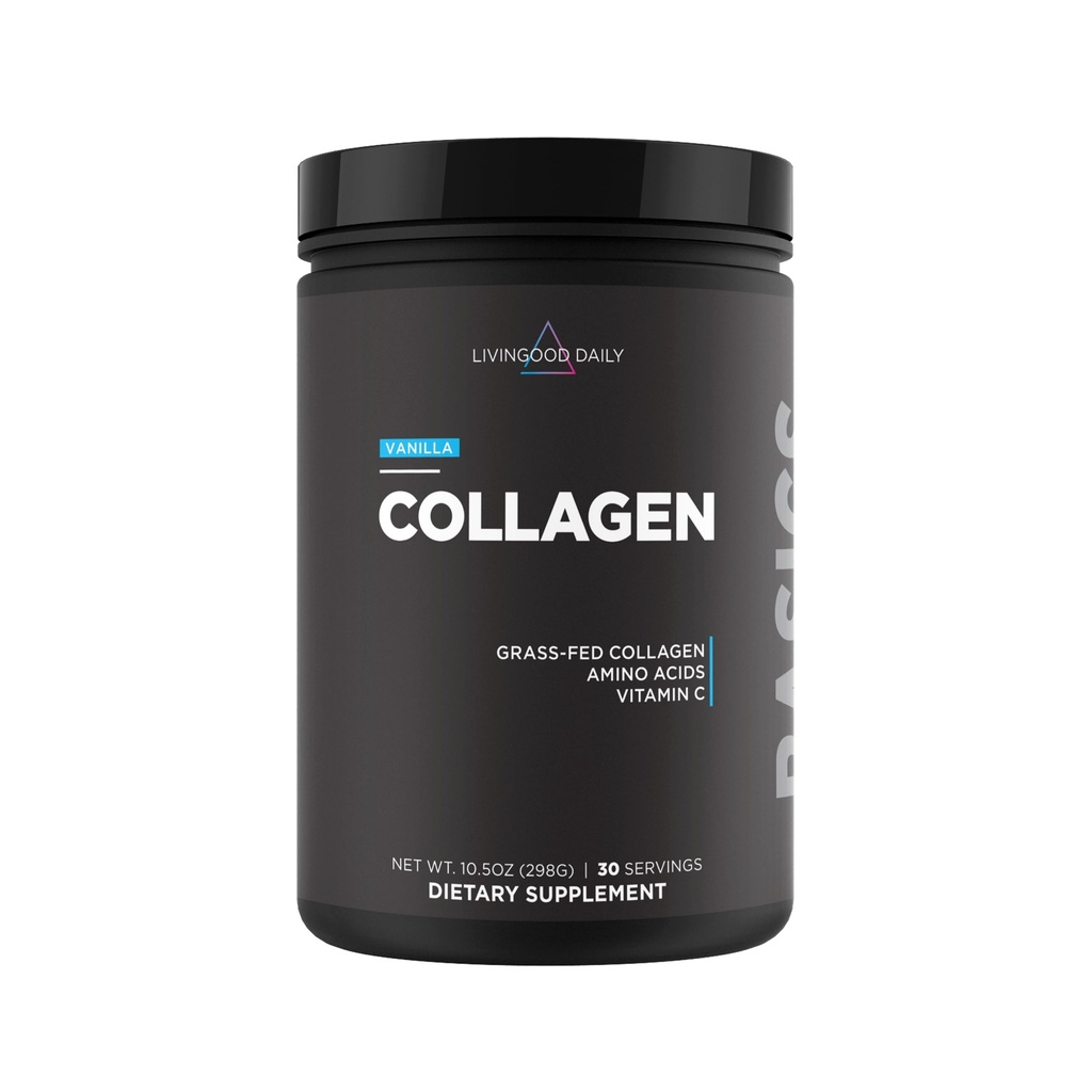 Livingood Daily Vanilla Collagen Pulver til kvinder & mænd, Hydrolyzed Collagen Peptider Pulver med C-vitamin, Protein med 20 Aminosyrer, Type I & III, Grass Fed, Keto, Paleo, Gluten Free, 30 Srvgs