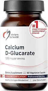 Design for sundhed Calcium D- glucarat - 1200mg CDG for leverstøtte - afgiftning + sundt hormon Metabolisme Support for mænd + kvinder - non-GMO, soy- fri (60 kapsler)