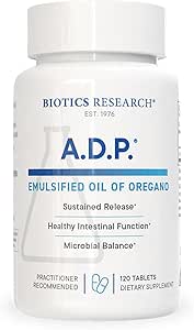 Biotics Research A.D.P. Emulsified Oil of Oregano Tablets for GI Health -Sustained Release for High Absorption Contains Carvacrol, Wild Oregano Oil 50mg/S - Patented Formula -Non GMO –120 Tablets