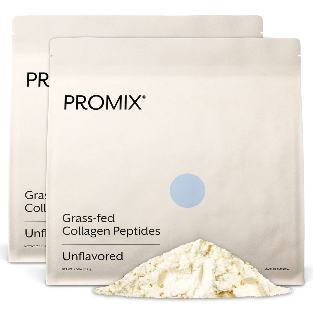 Promix Hydrolyseret collagen peptider - Type 1 Grass Fed Collagen, 4,7g glycin, Type 3 bioaktive peptider - Unflavored - 2,5 Pound (pakke med 2)
