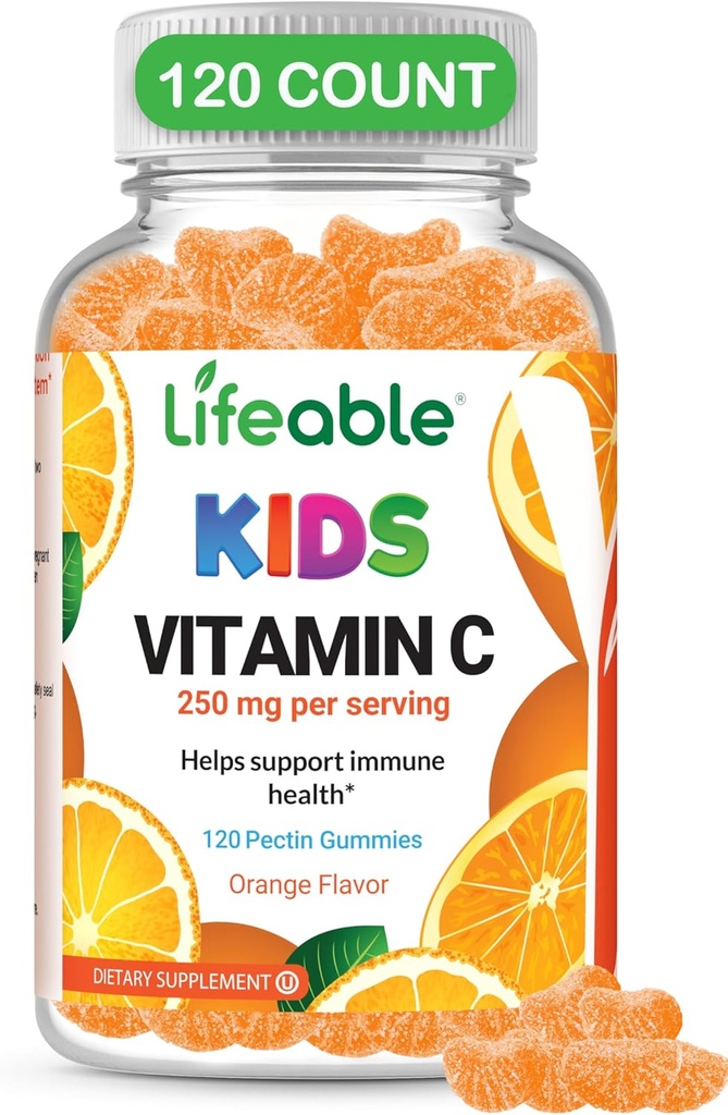 DOCTOR 'S FINEST vitamin C Gummies for Kids - Vegan, GMO Free & Gluten Free - Great Tasting Orange Flavor Pectin Chews - Kids Kosttilskud - 250 mg C-120 Jellies [60 Doser]