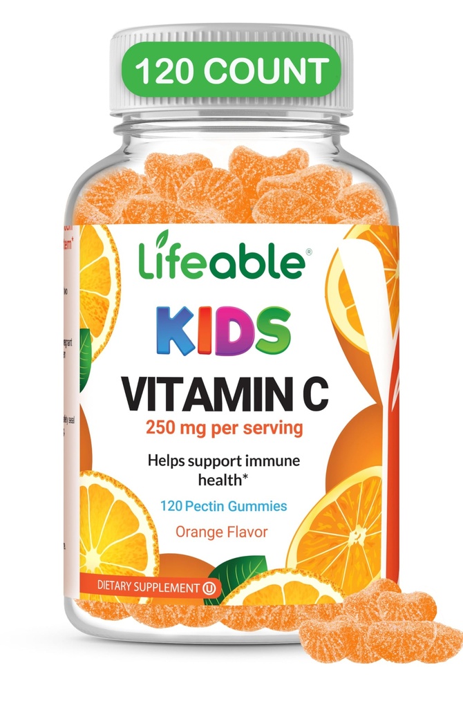 DOCTOR 'S FINEST vitamin C Gummies for Kids - Vegan, GMO Free & Gluten Free - Great Tasting Orange Flavor Pectin Chews - Kids Kosttilskud - 250 mg C-120 Jellies [60 Doser]