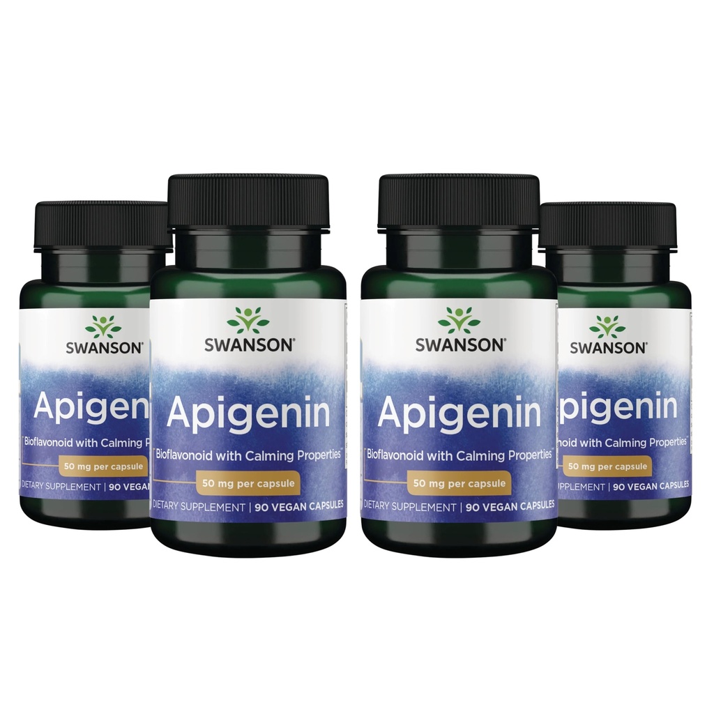 Swanson Apigenin- Bioflavonoid Supplement Naturlig prostatastøtte - Metabolisme & nerve sundhedstilskud - Support Sleep & Relaxation 90 Caps, 50 mg hver 4 pakke