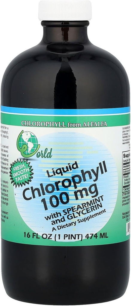 World Organics Liquid Chlorophyll Flydende med Spearmint, 16 Fluid Ounce