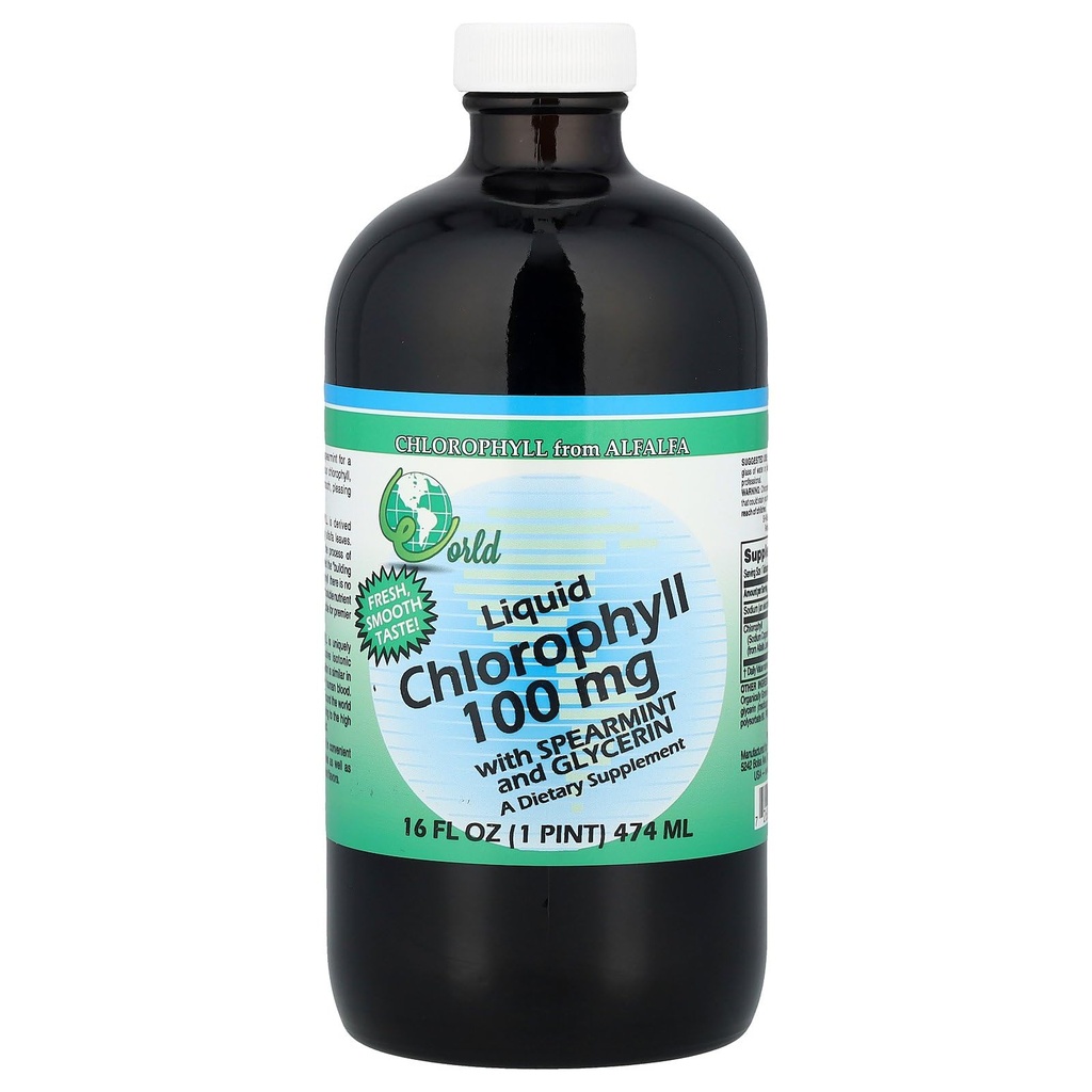 World Organics Liquid Chlorophyll Flydende med Spearmint, 16 Fluid Ounce