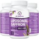 Liposomal Saffron Kosttilskud 88,5 mg, Maksimal Absorption, 100% Pure Saffron Extract Kapsler til Mood, Energy, Vision & Focus - 60 Veganske Kapsler