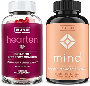 WellPath Beet Root Gummies (Sugar Free) 1500 mg - Blueberry Flavor til blodtrykssupport og Mind Brain supplement med løvens Mane - understøtter fokus og hukommelse, 60 Ct