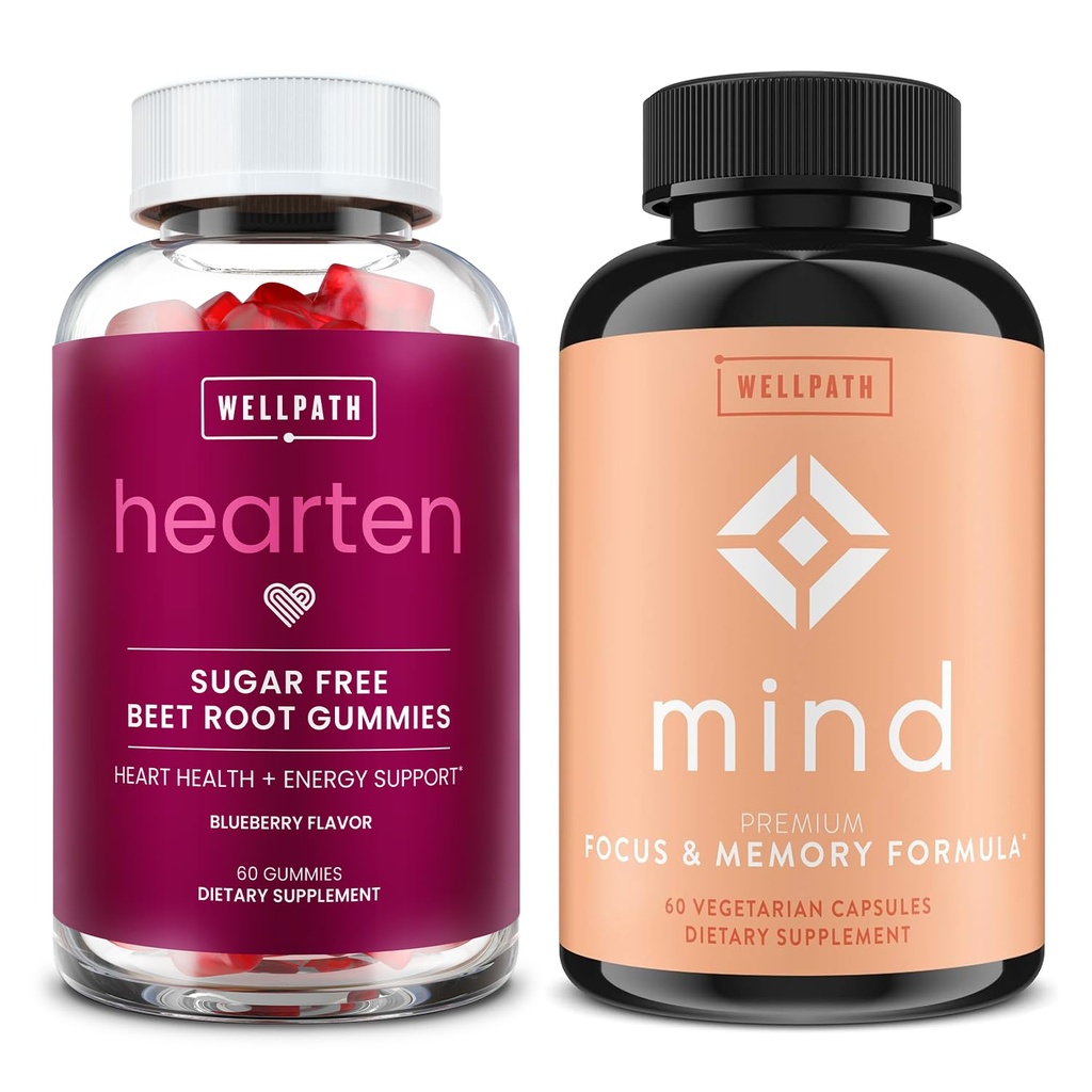 WellPath Beet Root Gummies (Sugar Free) 1500 mg - Blueberry Flavor til blodtrykssupport og Mind Brain supplement med løvens Mane - understøtter fokus og hukommelse, 60 Ct