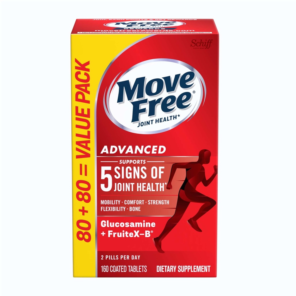 Flyt Free Advanced Glucosamin Chondroitin + Calcium Fructoborate Joint Support, Understøtter Mobility Comfort Strength Fleksibility & Bone - 160 tabletter (80 portioner) *