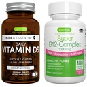 Daily Vitamin D3 + Super B12- Complex, Vegetarisk Bundle, 365 2000iu Vitamin D3 tabletter + Høj Absorption Sublingual B12, ved Igennus