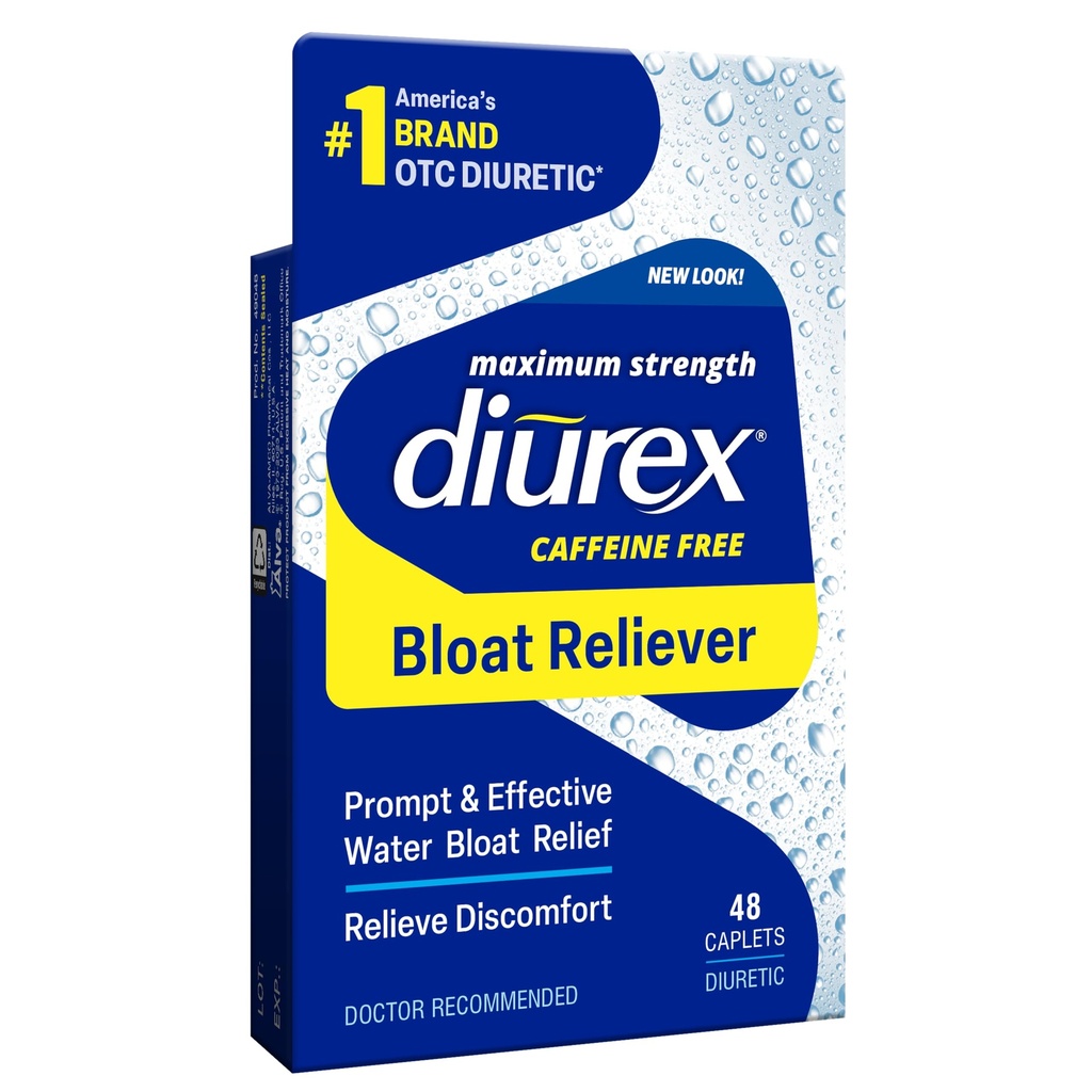 Diurex Coffein- Free Bloat Relief, Maksimal styrke, Relieve Vand Bloat Diskomfort, Op til 6 Timer af Relief, 48 Tæl