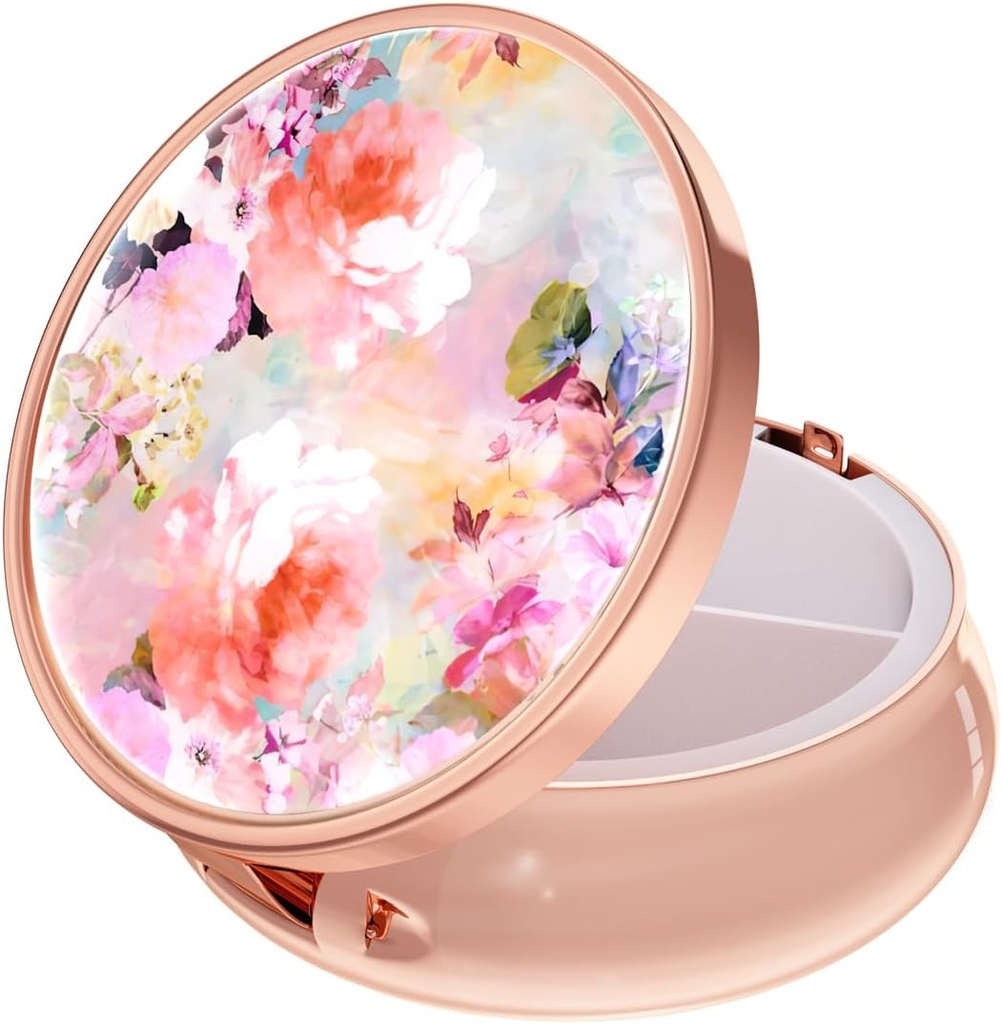 Rouidr Pill Box, 3 Segment Medicine Pill Case, Lille Pill Box for purse & Pocket, Metal Travel Pill Box, Pill Container Medicine Holder Vitamin Container, Unik gave, Rose Gold (Vandfarve Blomst)