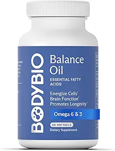 BodyBio Balance Oil - Vegan Omega 3 6 Supplement - Cold- Presset saflor & Flaxseed Oil - Understøtter hjernefunktion, sund hud, og mad