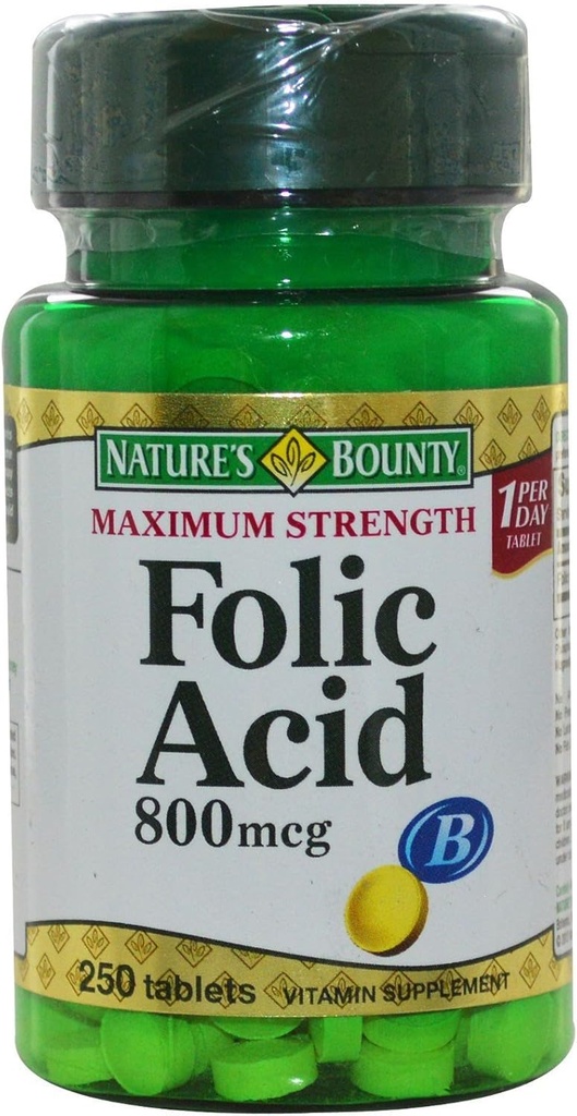 Nature 's Bounty folinsyre 800 mcg tabletter Maksimal styrke 250 ea (pakke med 5)