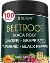 6in1 Beetroot supplement med Maca Root, Grape Seed, Ingefær, Gurkemeje og sort peber til hjerte sundhed & immunforsvar - 100 Veganske kapsler