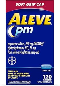 Aleve PM Sleep Aid Plus Pain Reliever Caplets, Naproxen Natrium & Diphenhydramin HCl, Nighttime, 120 Greve