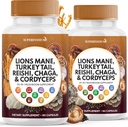 Lions Mane Mushroom Supplement med Tyrkiet Tail Reishi Cordyceps Chaga med Marshmallow Root - 120 Greve