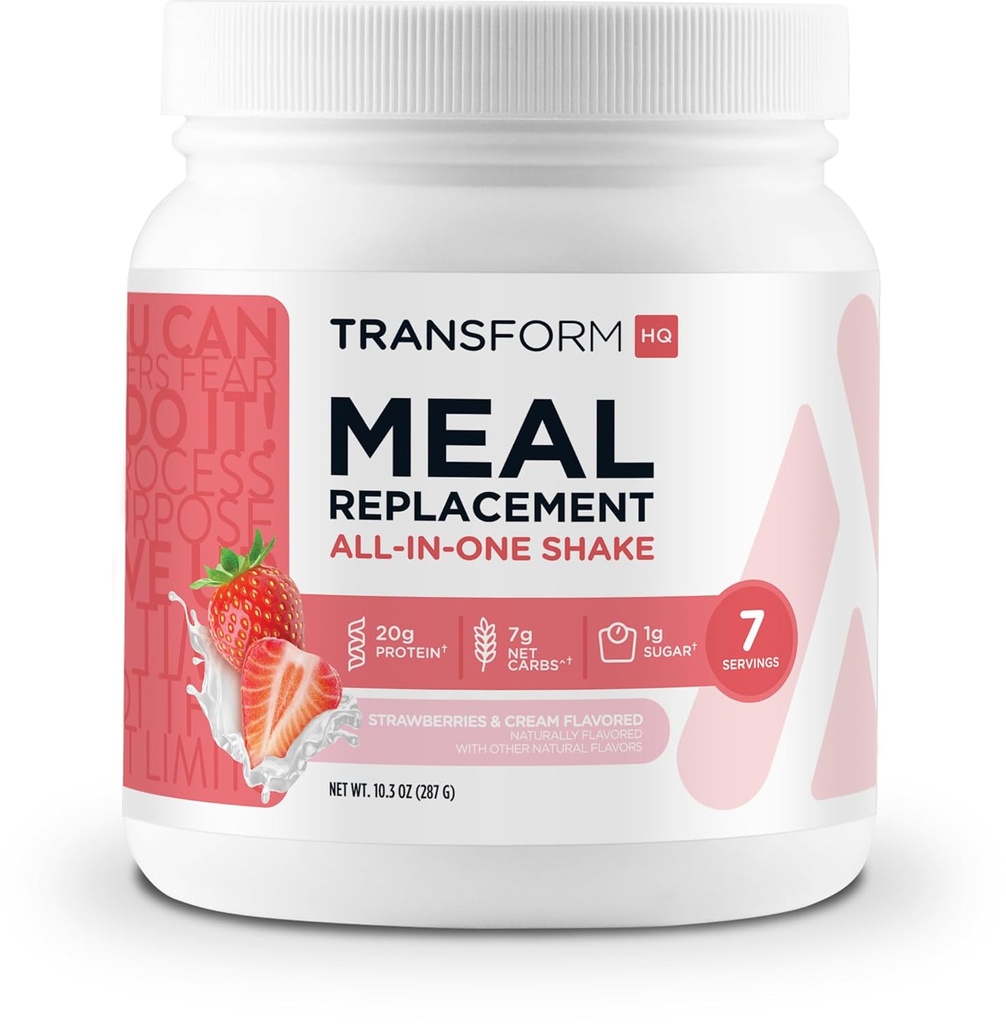 TransformHQ Meal Erstatning Shake Powder 7 Servering (Strawberry & Cream) - Gluten Free, Non- GMO