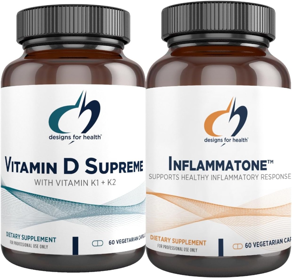 Designs for Health Vitamin D Supreme + Inflammatone Bundle - Vitamin D3 5000 IE + 2000mcg Vitamin K med en Enzyme Botanisk Blend til at fremme sund inflammatorisk respons - 2 produkter