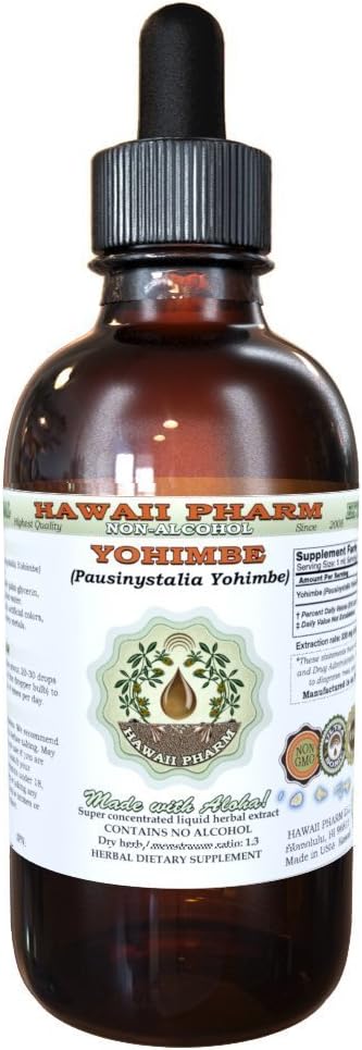 Hawaii Pharm Yohimbe Alkohol- Free Liquid Extract, Yohimbe Liquid (Pausinystalia Yohimbe) Tørret Bark Glycerite Natural Herbal Supplement, USA 4 fl.oz